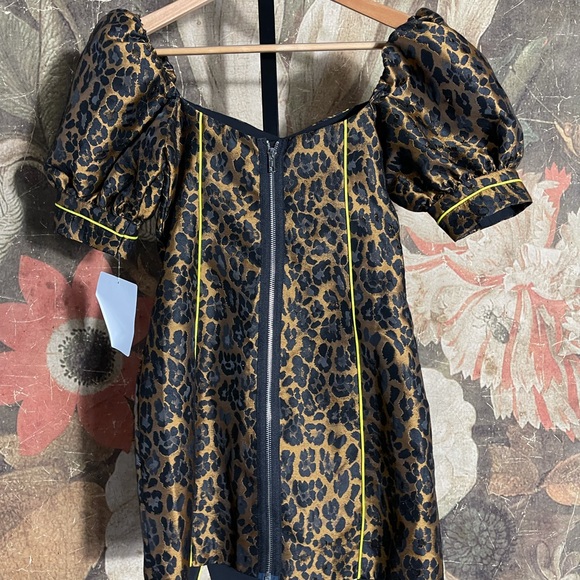 Women's Brown For Love & Lemons Black Jett Leopard Print Mini Dress sz XS - Picture 4 of 6